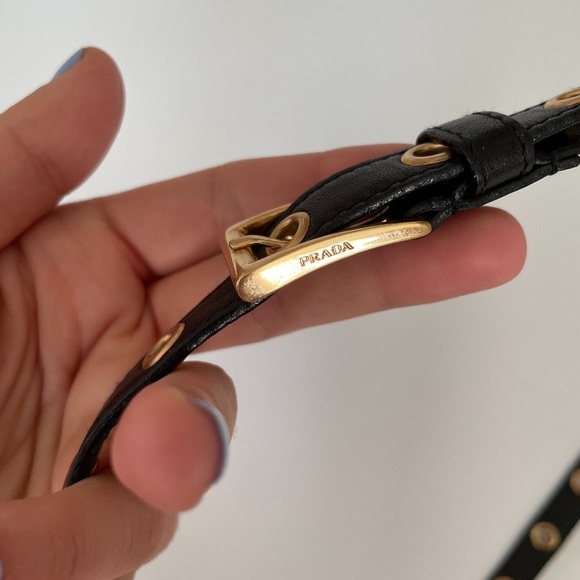 Prada Black Leather Belt with Gold Eyelets main image 8